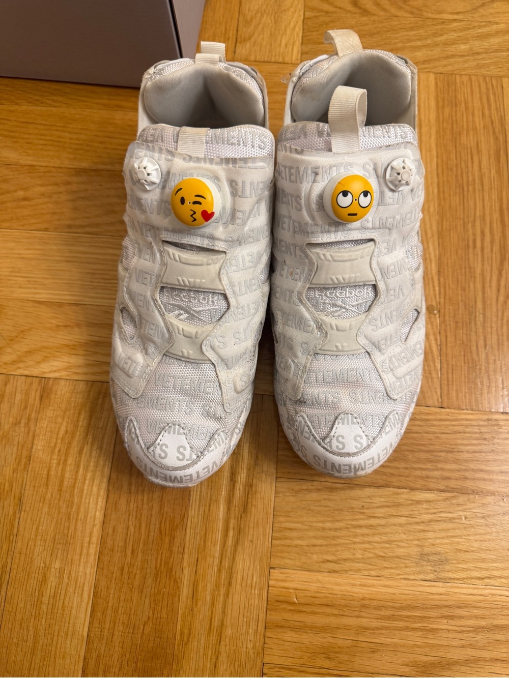 Reebok x Vetments White Slip-On Sneakers with Emoji Charms